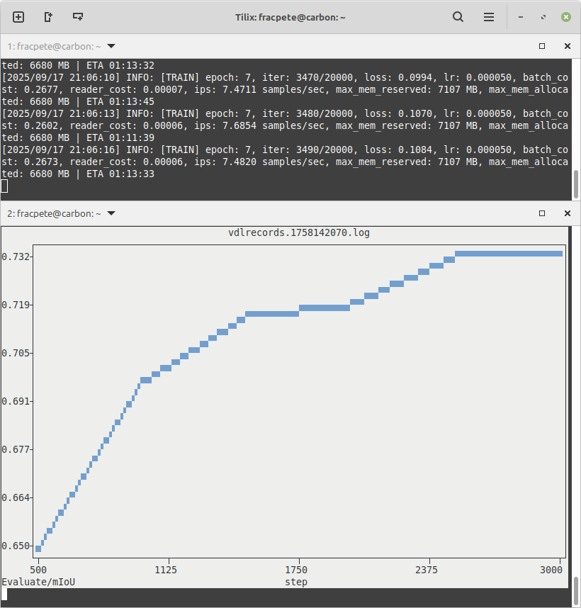 Example visualization of Paddle VisualDL log file using to-terminal-plot
